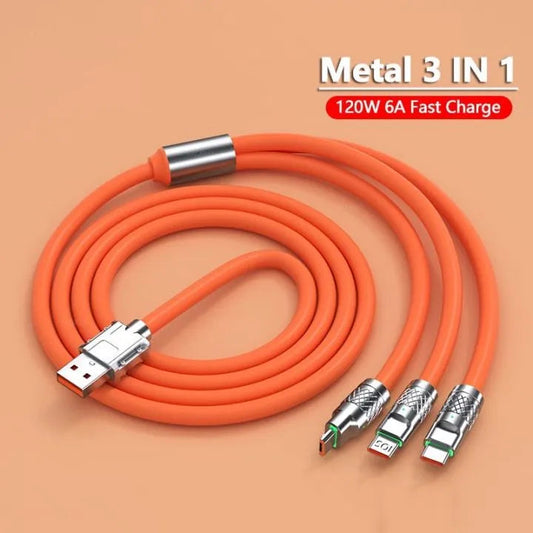 3 in 1 120W 6A Fast Charging Type C Cable Micro USB